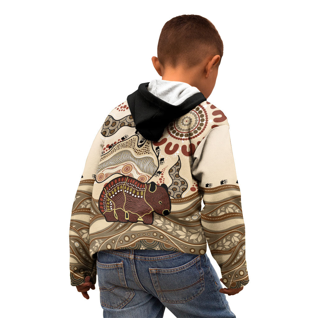 Australia Wombat Kid Hoodie Aussie Map Aboriginal Pattern