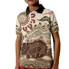 Australia Wombat Kid Polo Shirt Aussie Map Aboriginal Pattern