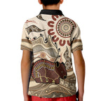 Australia Wombat Kid Polo Shirt Aussie Map Aboriginal Pattern