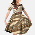 Australia Wombat Kid Short Sleeve Dress Aussie Map Aboriginal Pattern