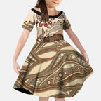 Australia Wombat Kid Short Sleeve Dress Aussie Map Aboriginal Pattern