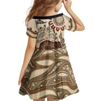 Australia Wombat Kid Short Sleeve Dress Aussie Map Aboriginal Pattern
