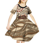 Australia Wombat Kid Short Sleeve Dress Aussie Map Aboriginal Pattern