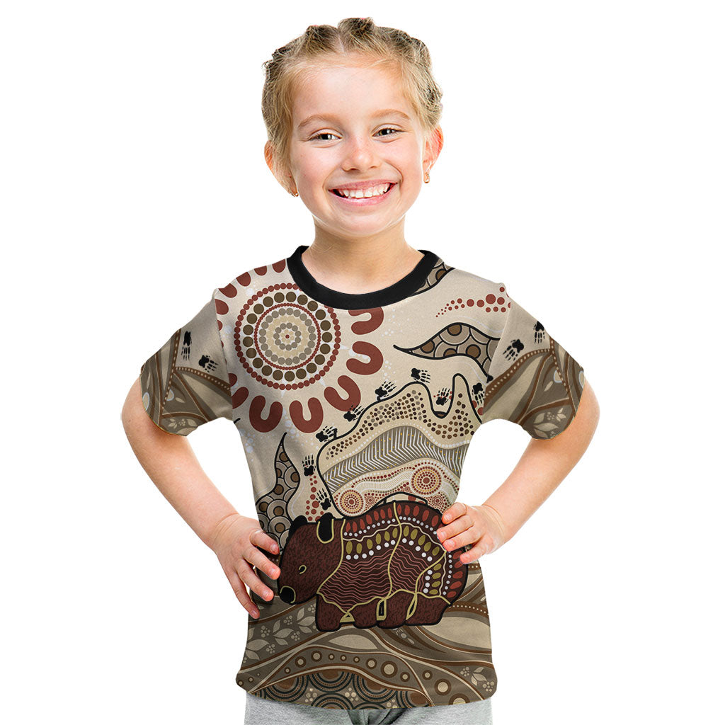 Australia Wombat Kid T Shirt Aussie Map Aboriginal Pattern