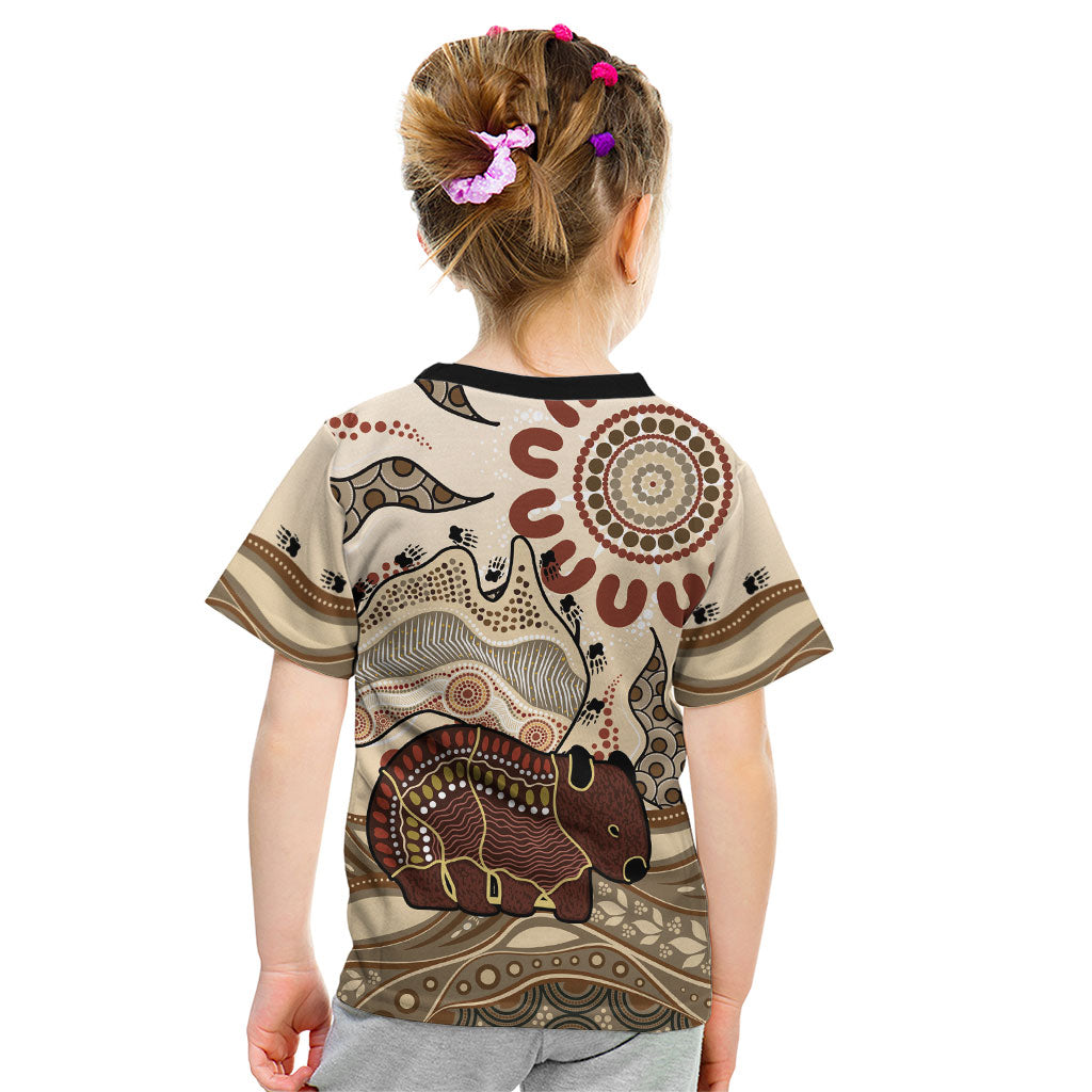 Australia Wombat Kid T Shirt Aussie Map Aboriginal Pattern