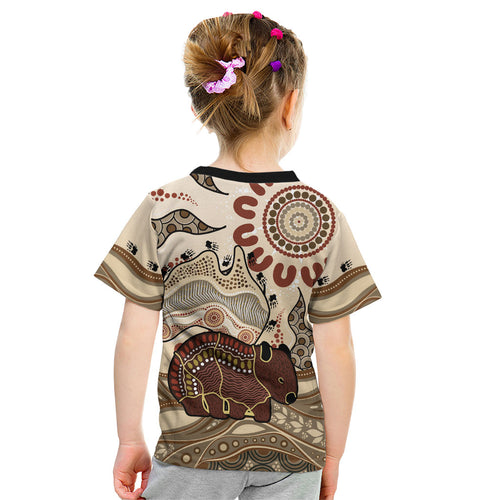 Australia Wombat Kid T Shirt Aussie Map Aboriginal Pattern