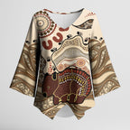 Australia Wombat Kimono Sleeve Blouse Aussie Map Aboriginal Pattern