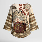 Australia Wombat Kimono Sleeve Blouse Aussie Map Aboriginal Pattern