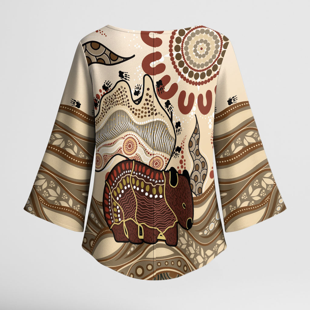 Australia Wombat Kimono Sleeve Blouse Aussie Map Aboriginal Pattern