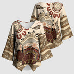 Australia Wombat Kimono Sleeve Blouse Aussie Map Aboriginal Pattern
