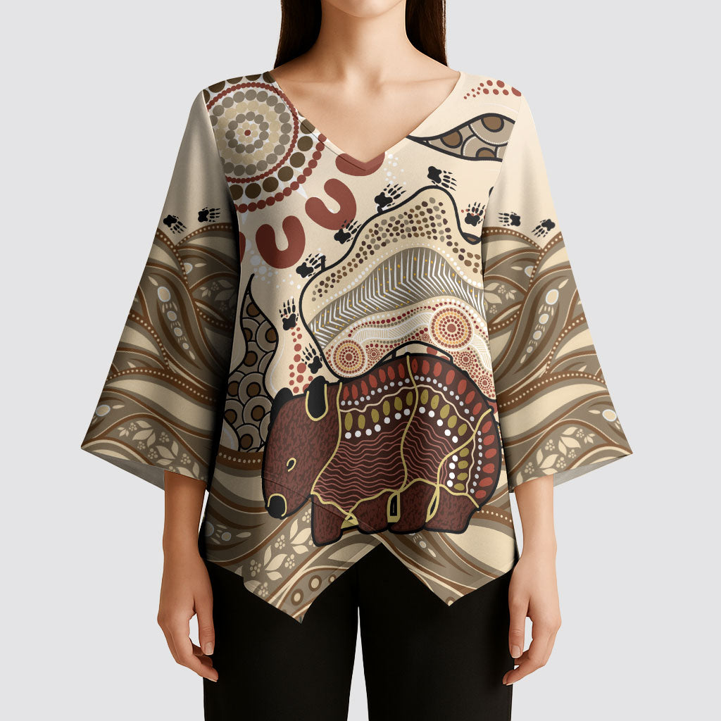 Australia Wombat Kimono Sleeve Blouse Aussie Map Aboriginal Pattern