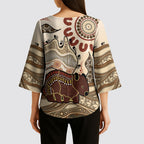 Australia Wombat Kimono Sleeve Blouse Aussie Map Aboriginal Pattern