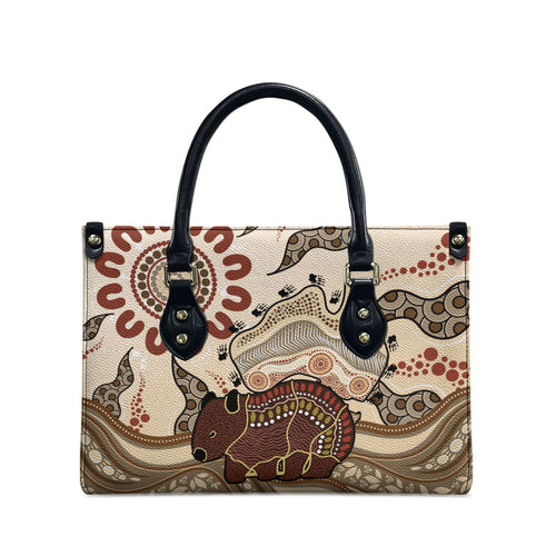 Australia Wombat Leather Bag Aussie Map Aboriginal Pattern