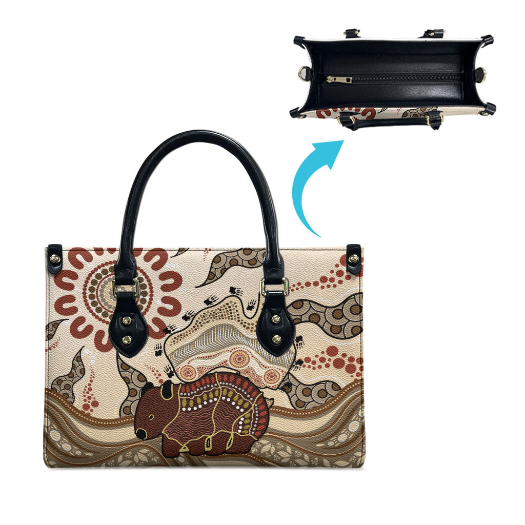 Australia Wombat Leather Bag Aussie Map Aboriginal Pattern