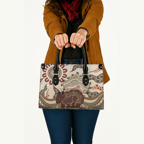 Australia Wombat Leather Bag Aussie Map Aboriginal Pattern
