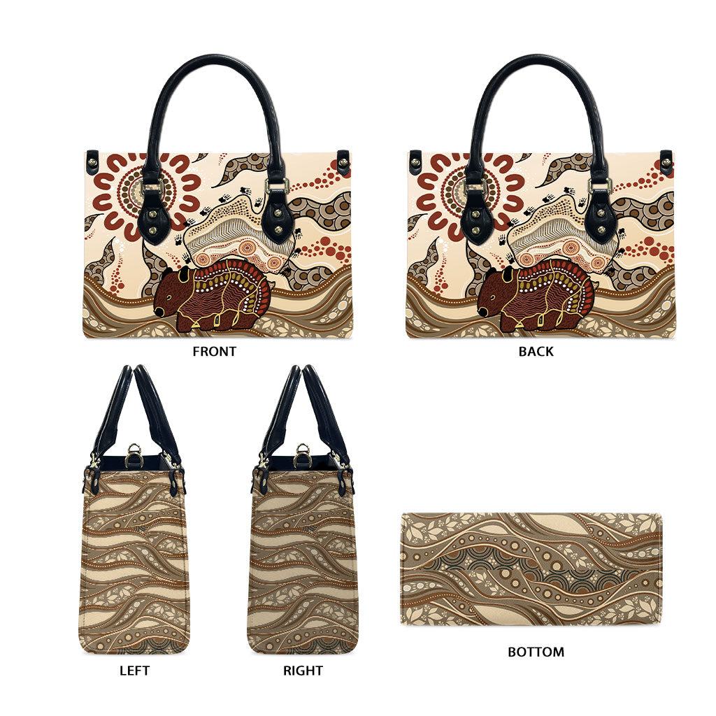 Australia Wombat Leather Bag Aussie Map Aboriginal Pattern