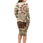 Australia Wombat Long Sleeve Bodycon Dress Aussie Map Aboriginal Pattern