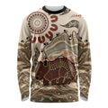 Australia Wombat Long Sleeve Shirt Aussie Map Aboriginal Pattern