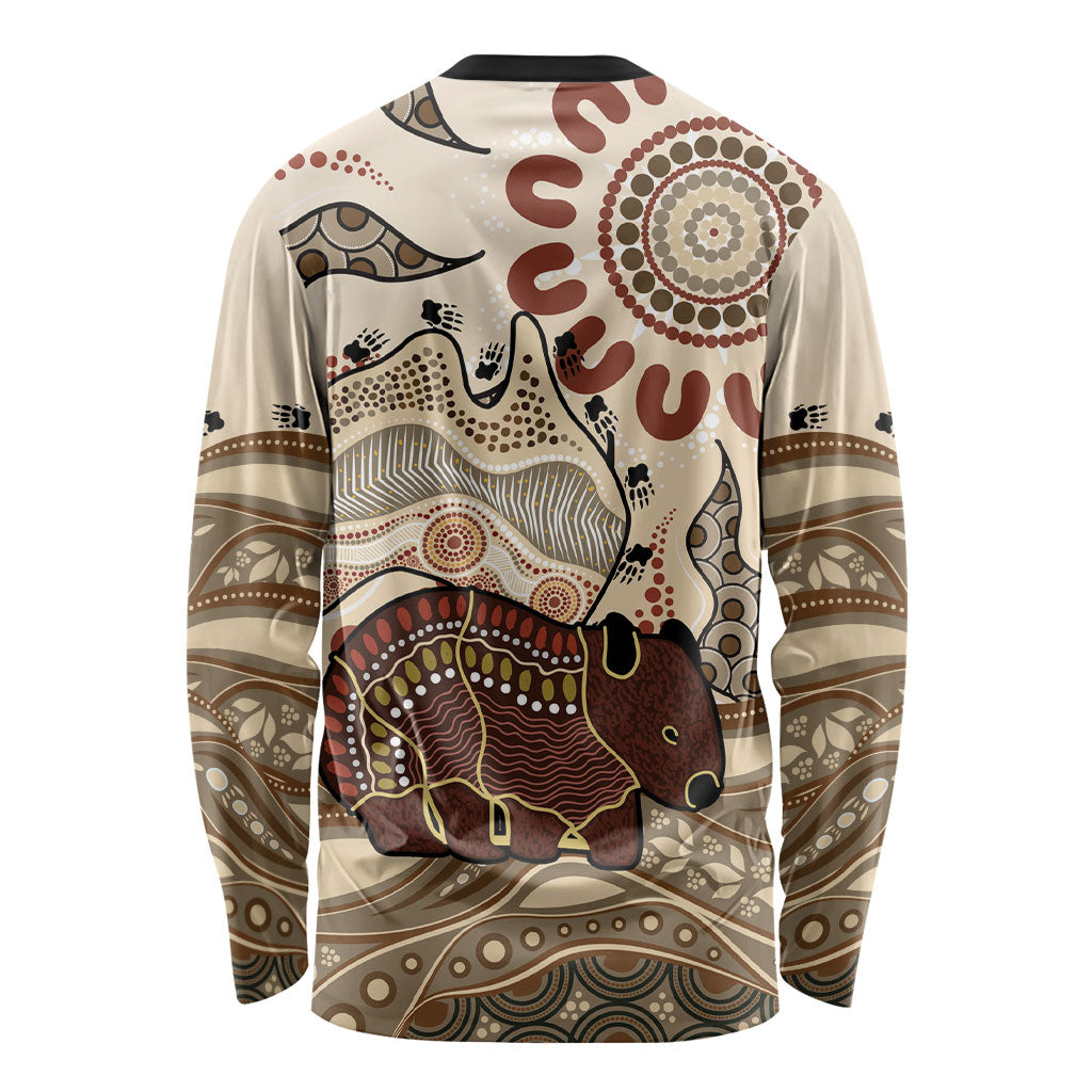 Australia Wombat Long Sleeve Shirt Aussie Map Aboriginal Pattern