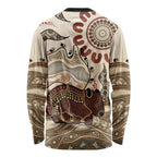 Australia Wombat Long Sleeve Shirt Aussie Map Aboriginal Pattern