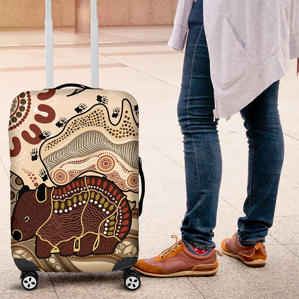 Australia Wombat Luggage Cover Aussie Map Aboriginal Pattern