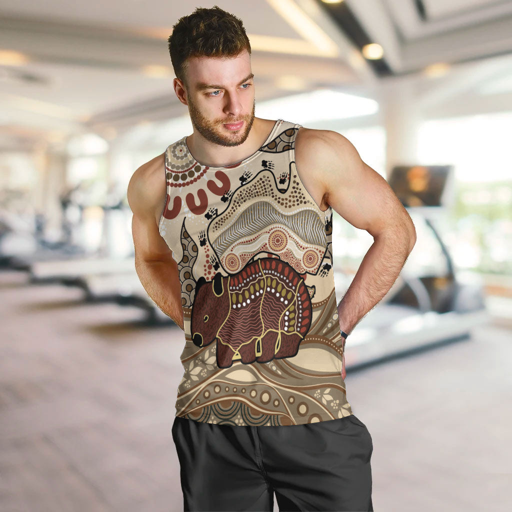Australia Wombat Men Tank Top Aussie Map Aboriginal Pattern