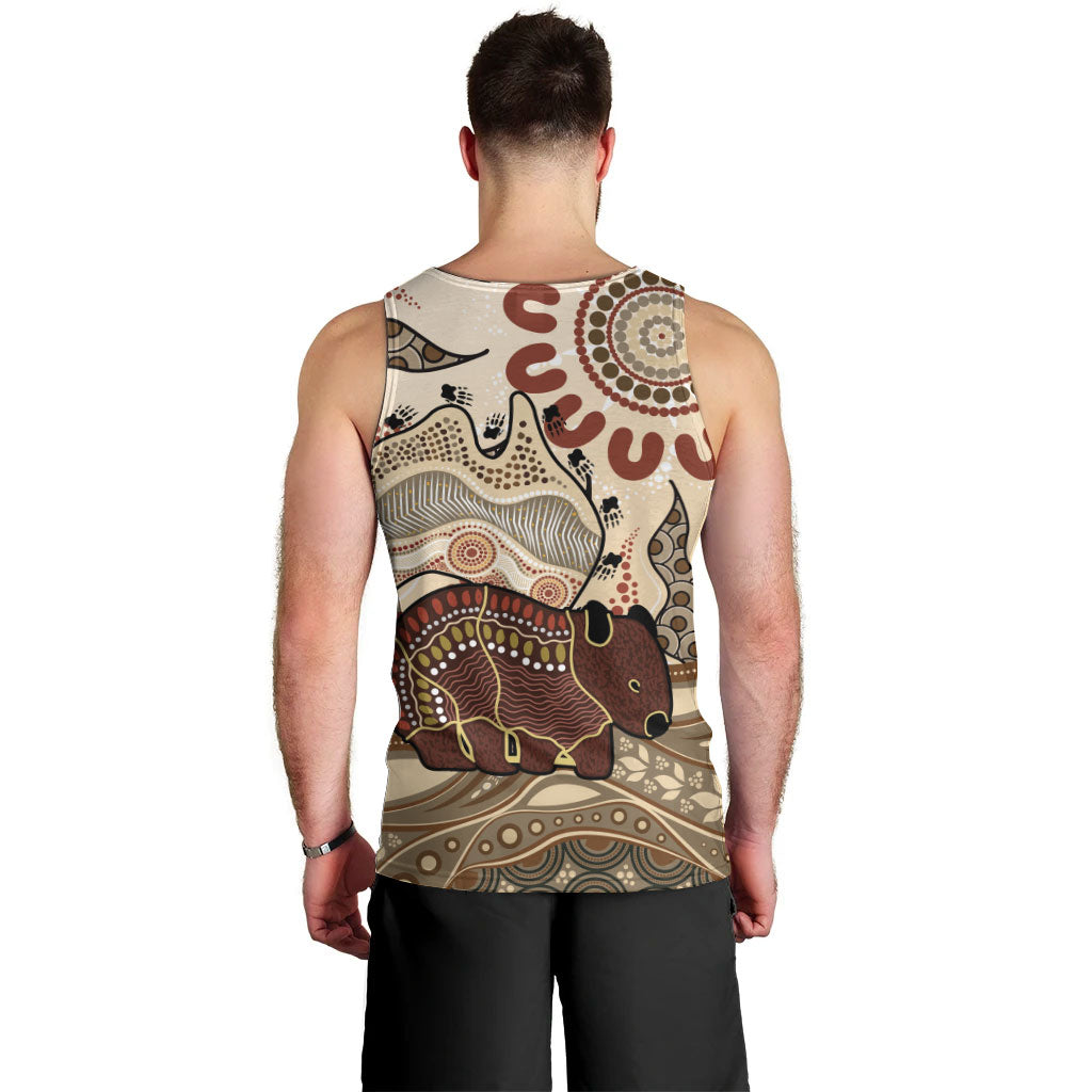 Australia Wombat Men Tank Top Aussie Map Aboriginal Pattern