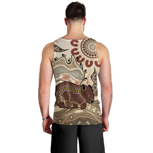 Australia Wombat Men Tank Top Aussie Map Aboriginal Pattern