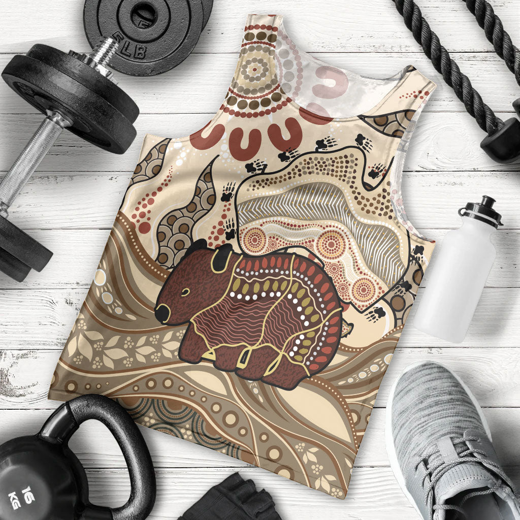Australia Wombat Men Tank Top Aussie Map Aboriginal Pattern