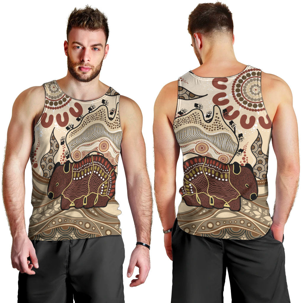 Australia Wombat Men Tank Top Aussie Map Aboriginal Pattern
