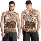 Australia Wombat Men Tank Top Aussie Map Aboriginal Pattern