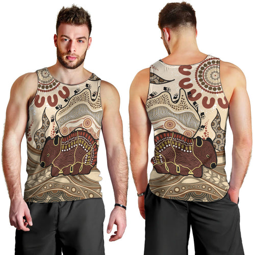 Australia Wombat Men Tank Top Aussie Map Aboriginal Pattern