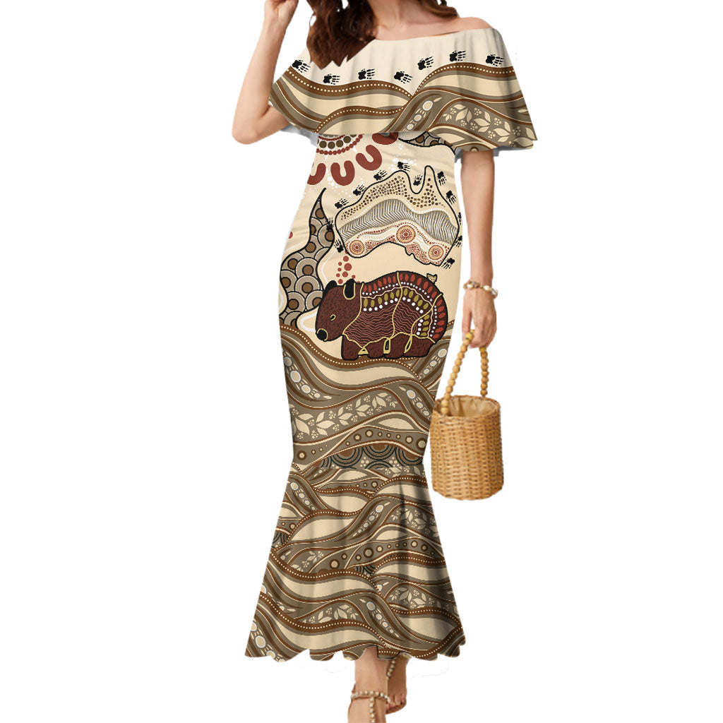 Australia Wombat Mermaid Dress Aussie Map Aboriginal Pattern