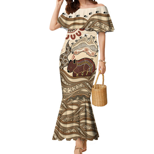 Australia Wombat Mermaid Dress Aussie Map Aboriginal Pattern
