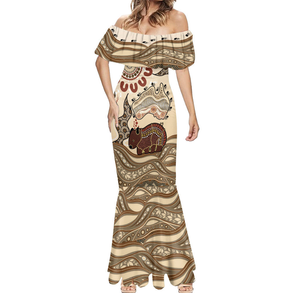Australia Wombat Mermaid Dress Aussie Map Aboriginal Pattern