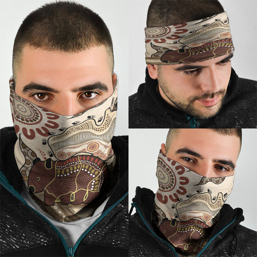 Australia Wombat Neck Gaiter Aussie Map Aboriginal Pattern