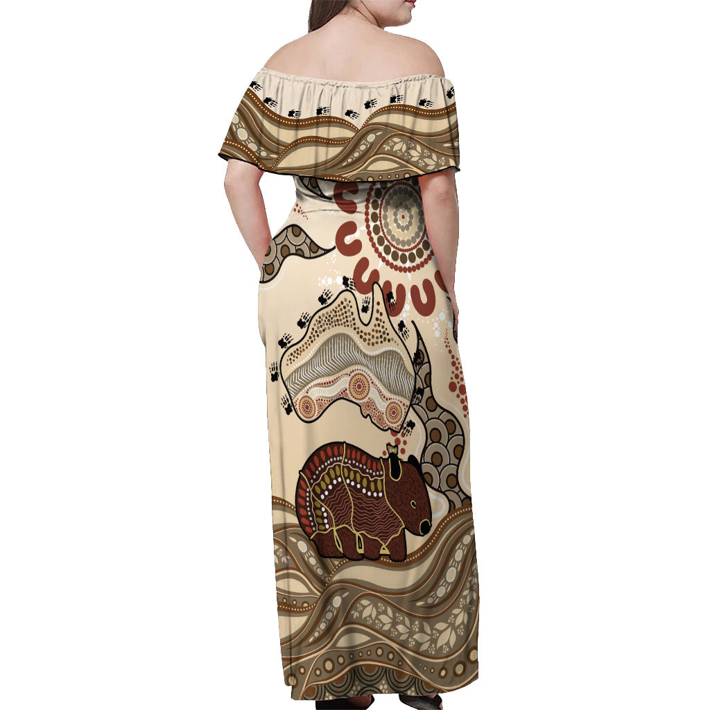 Australia Wombat Off Shoulder Maxi Dress Aussie Map Aboriginal Pattern