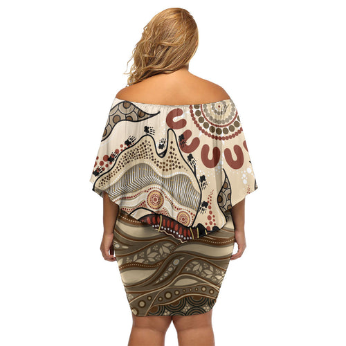 Australia Wombat Off Shoulder Short Dress Aussie Map Aboriginal Pattern