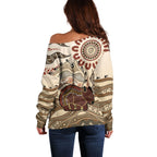 Australia Wombat Off Shoulder Sweater Aussie Map Aboriginal Pattern