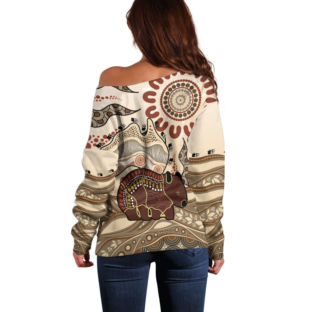Australia Wombat Off Shoulder Sweater Aussie Map Aboriginal Pattern
