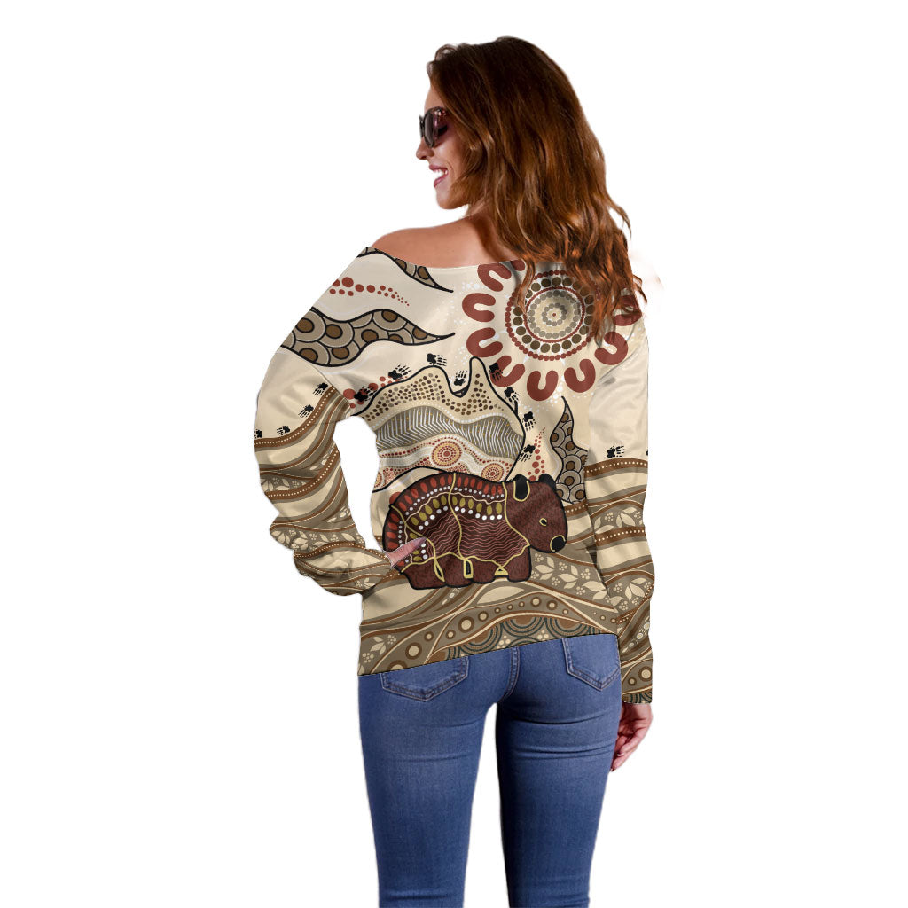 Australia Wombat Off Shoulder Sweater Aussie Map Aboriginal Pattern