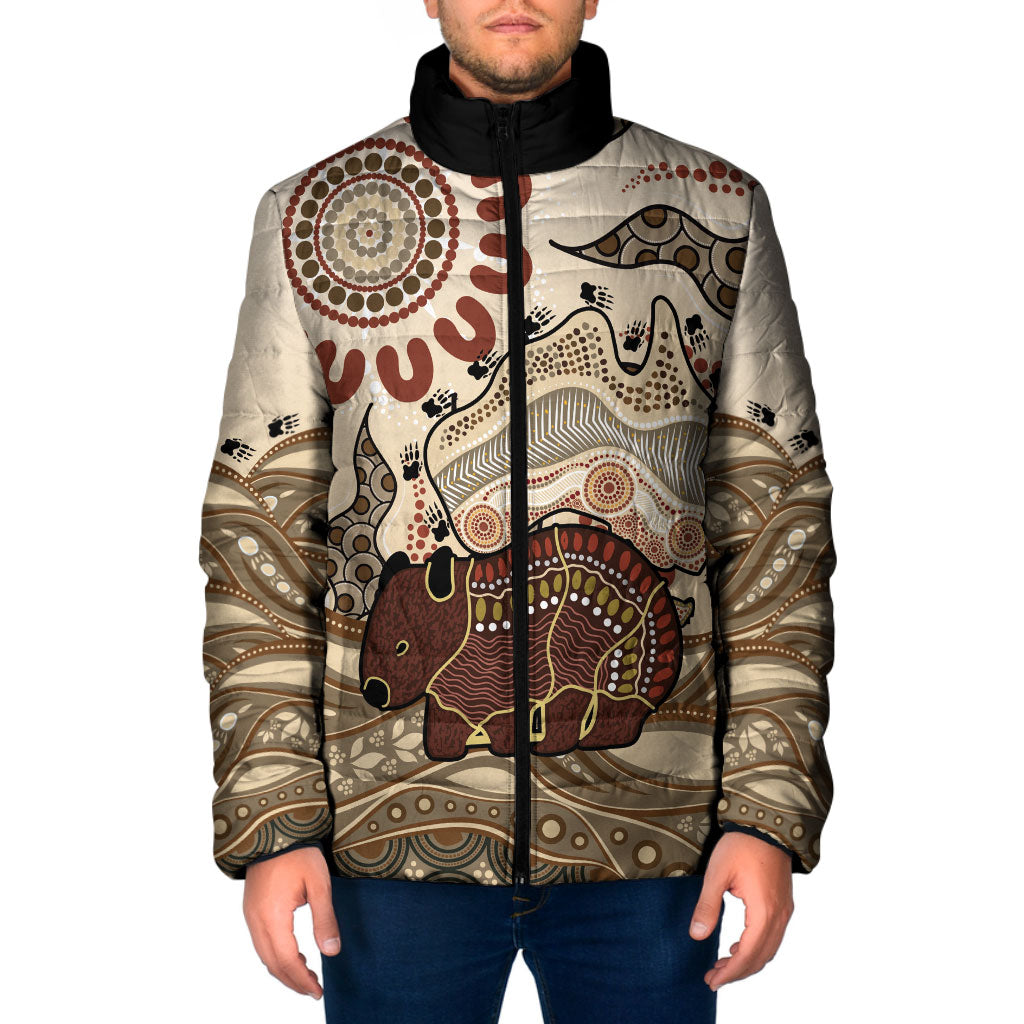 Australia Wombat Padded Jacket Aussie Map Aboriginal Pattern