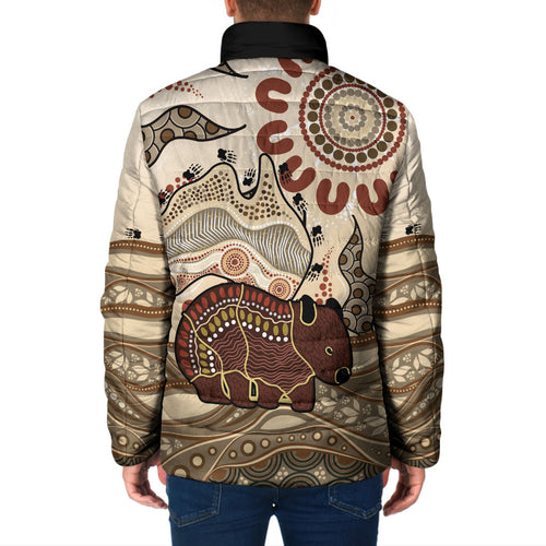 Australia Wombat Padded Jacket Aussie Map Aboriginal Pattern
