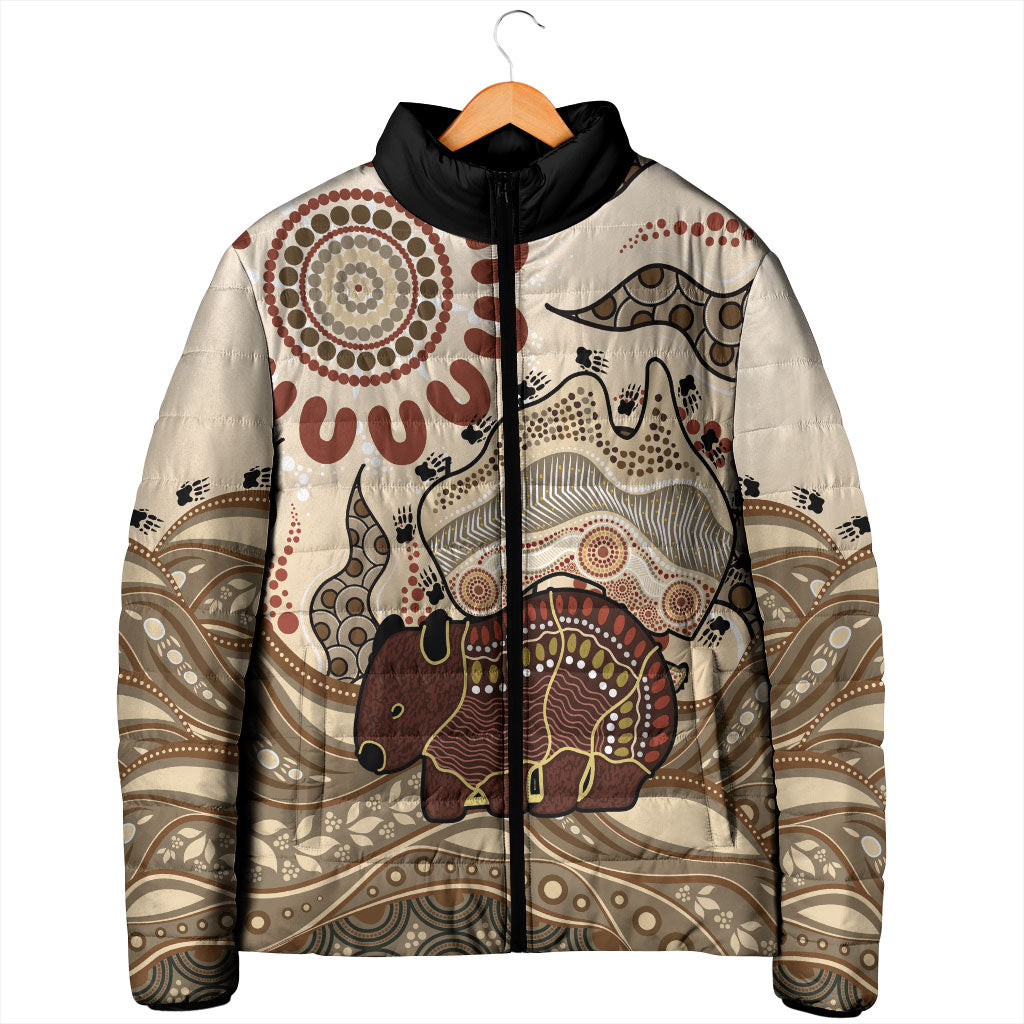 Australia Wombat Padded Jacket Aussie Map Aboriginal Pattern