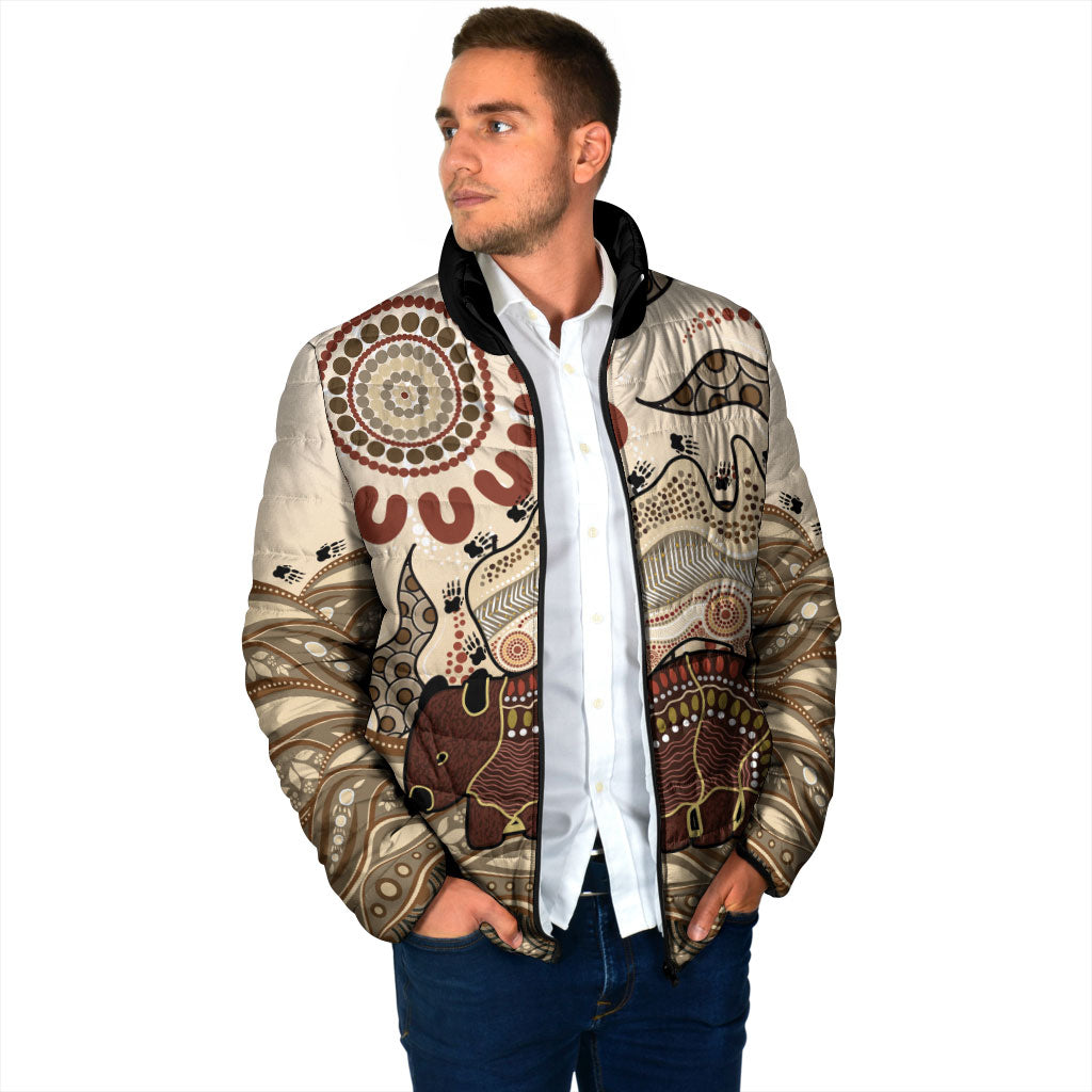 Australia Wombat Padded Jacket Aussie Map Aboriginal Pattern