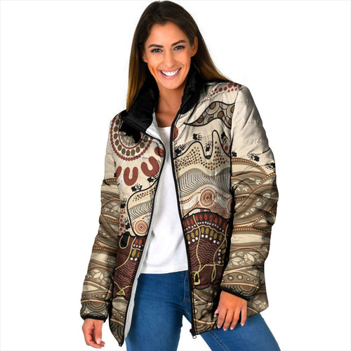 Australia Wombat Padded Jacket Aussie Map Aboriginal Pattern