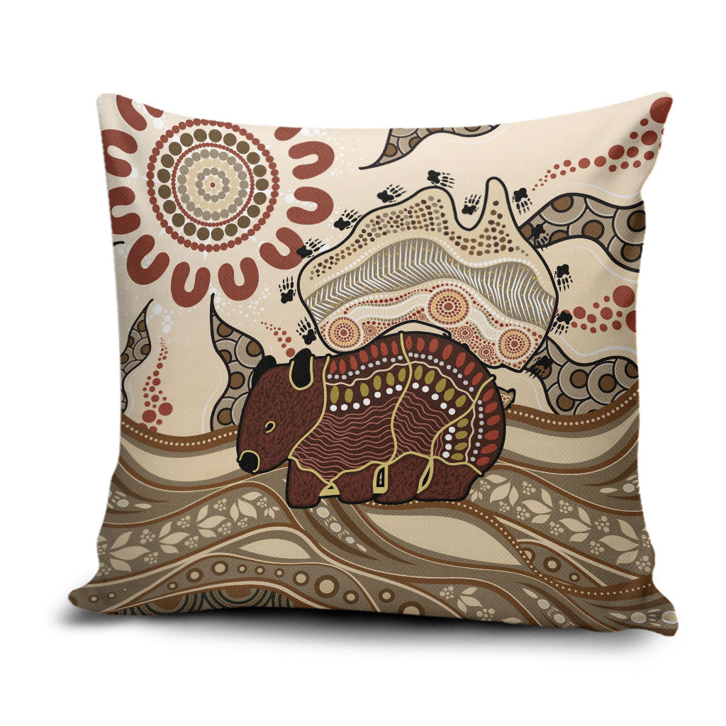 Australia Wombat Pillow Cover Aussie Map Aboriginal Pattern