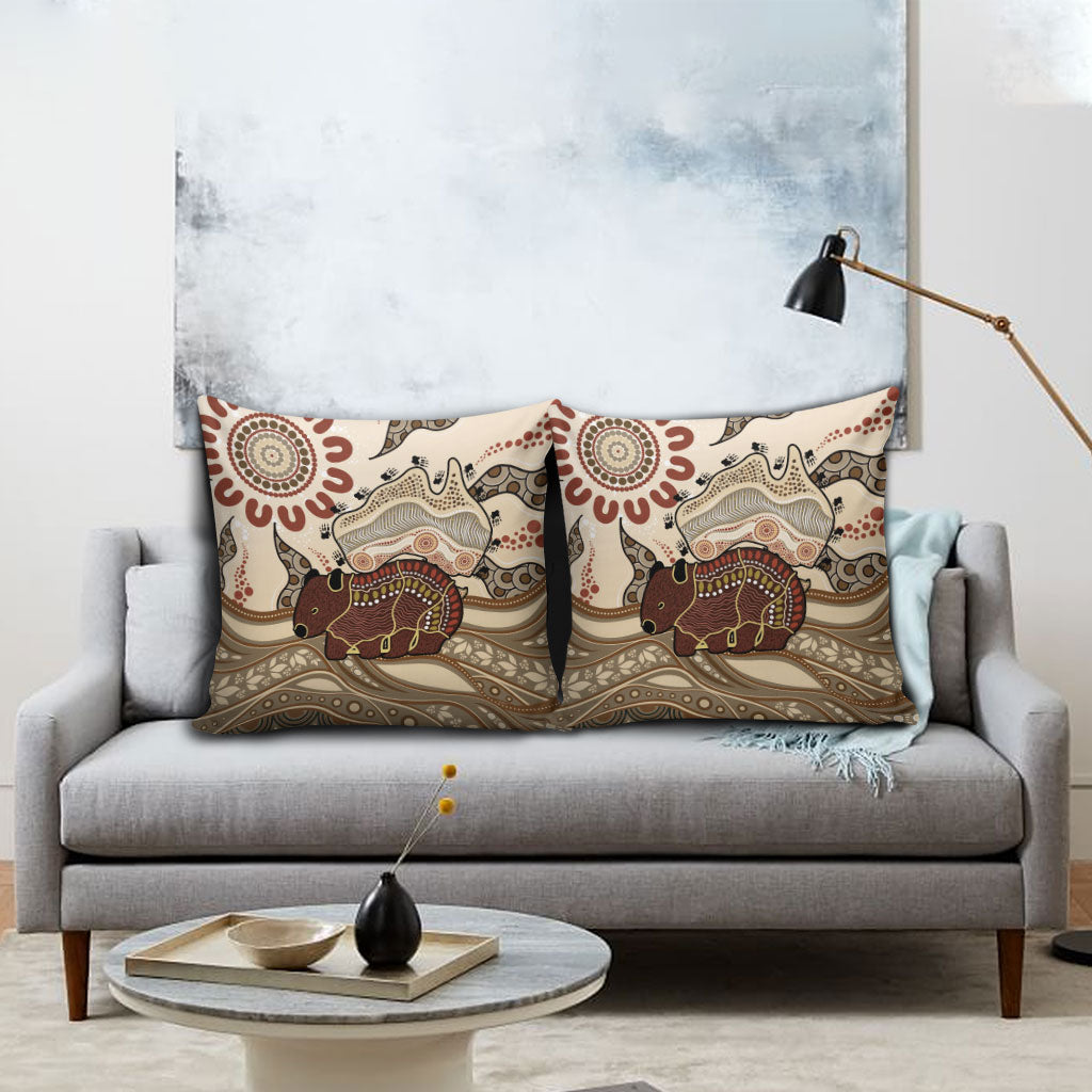 Australia Wombat Pillow Cover Aussie Map Aboriginal Pattern