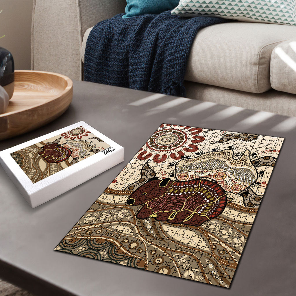 Australia Wombat Puzzle Aussie Map Aboriginal Pattern