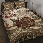 Australia Wombat Quilt Bed Set Aussie Map Aboriginal Pattern